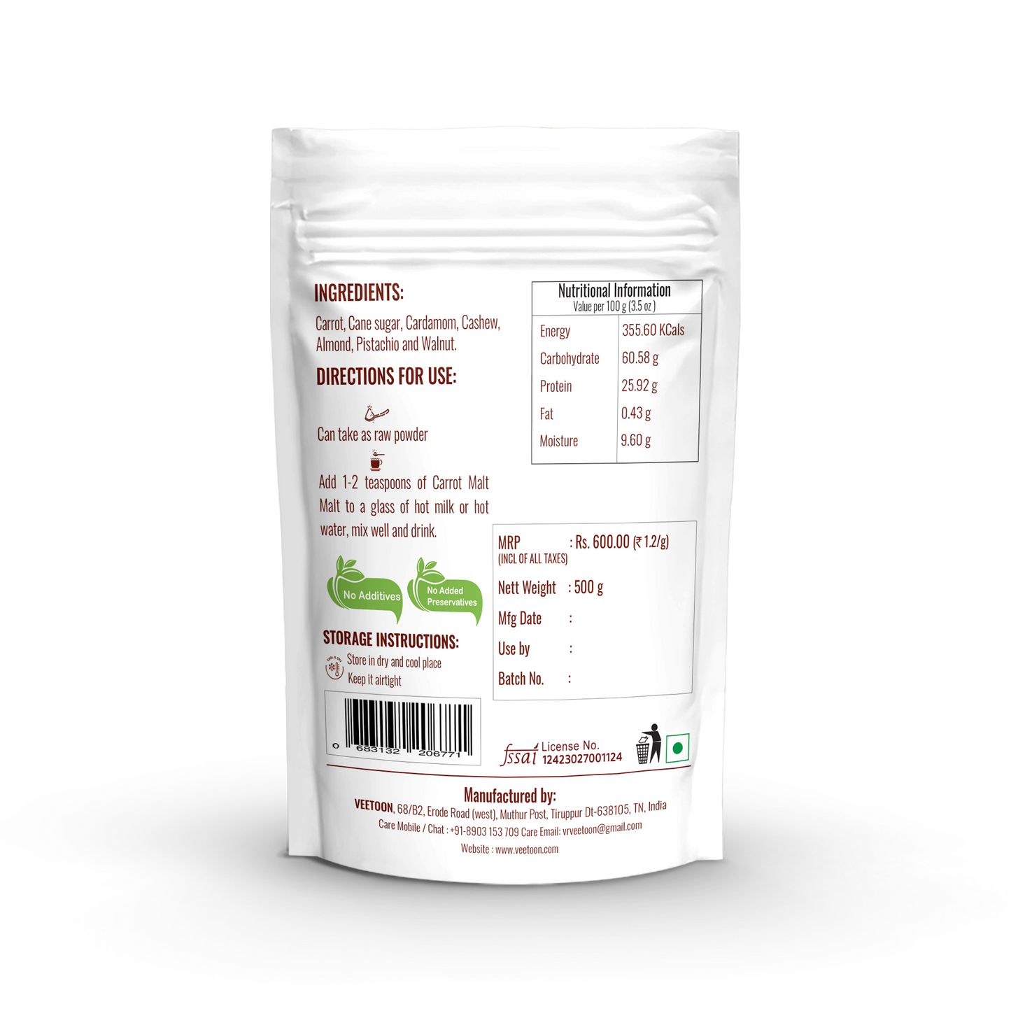 Carrot Malt - Buy Carrot Powder Malt Online | Veetoon