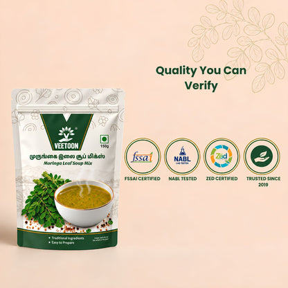 Veetoon Moringa Leaf Soup Mix FSSAI certified, NABL lab tested and ZED certified