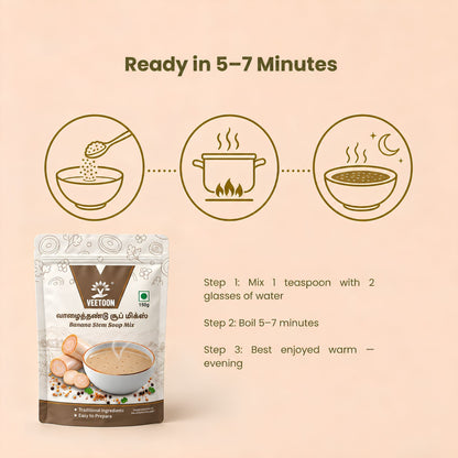 How to make banana stem soup: mix 1 teaspoon with 2 glasses of water and boil 5 to 7 minutes
