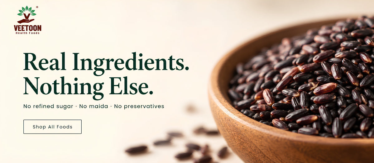 Veetoon healthy food products with no refined sugar, no maida and no preservatives, black rice close-up