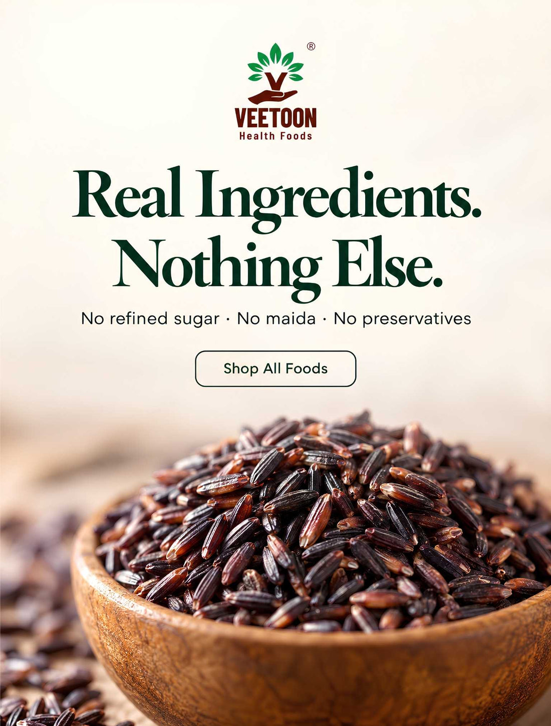 Veetoon healthy food products with no refined sugar, no maida and no preservatives, black rice close-up