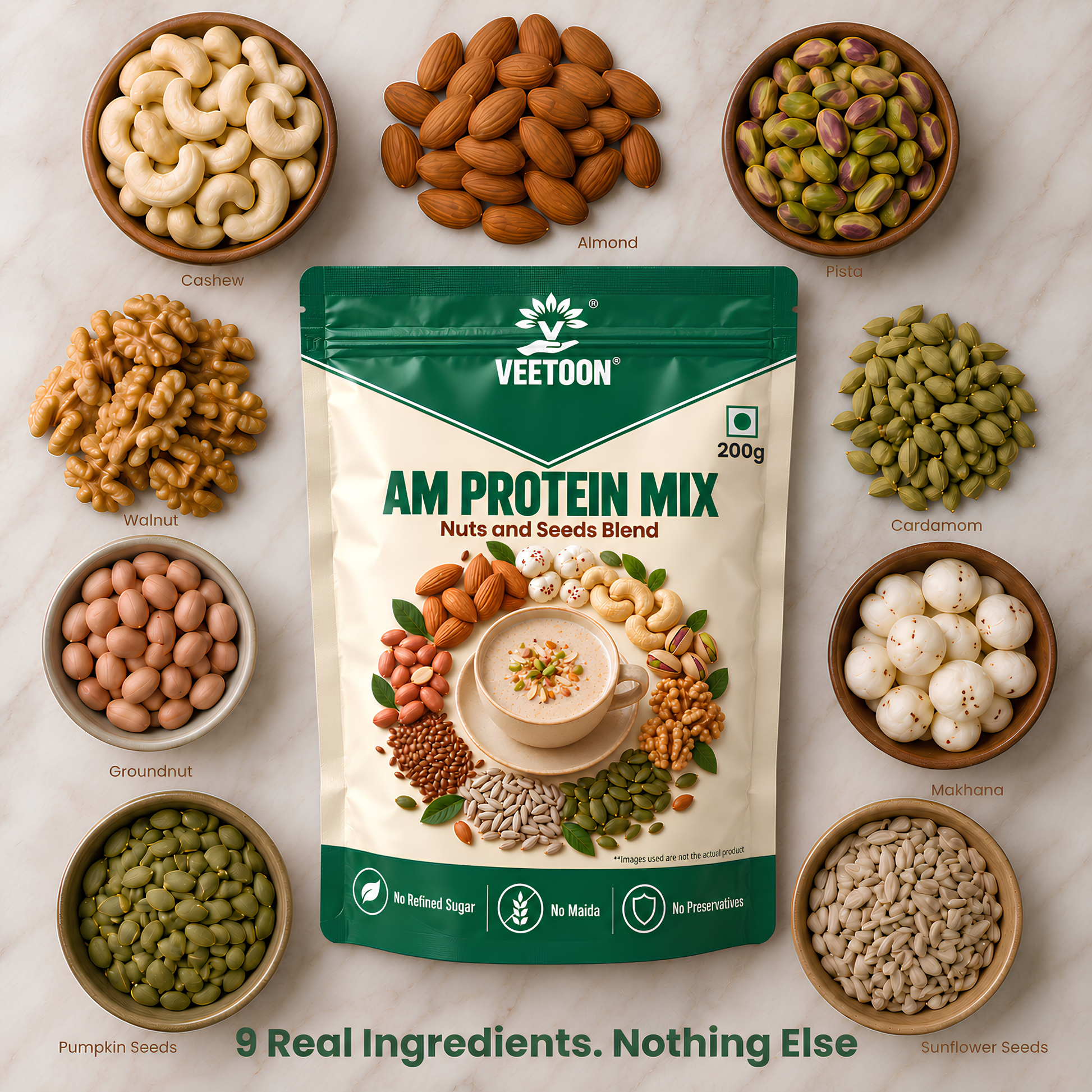 AM Protein Mix ingredients cashew almond pista walnut