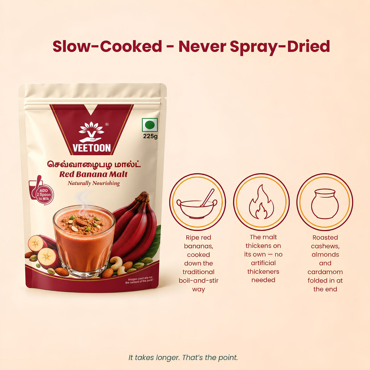 Veetoon Red Banana Malt slow-cooked traditional method - no spray drying, no artificial thickeners
