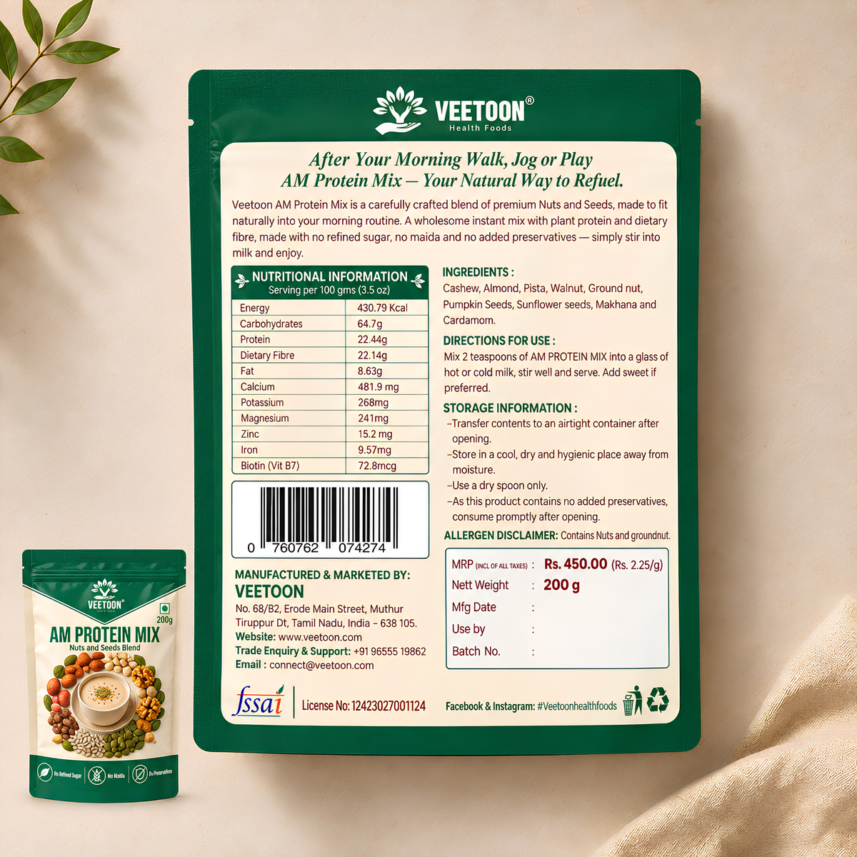 AM Protein Mix back of pack label