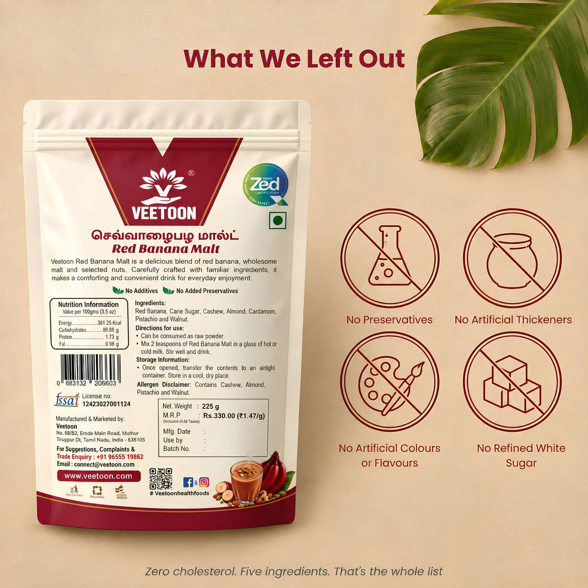 Red Banana Malt nutrition label - no preservatives, no artificial colours, no refined sugar