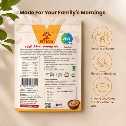Kerala Nenthran Porridge Mix nutrition label and ingredients - made for growing children and traditional kanji lovers