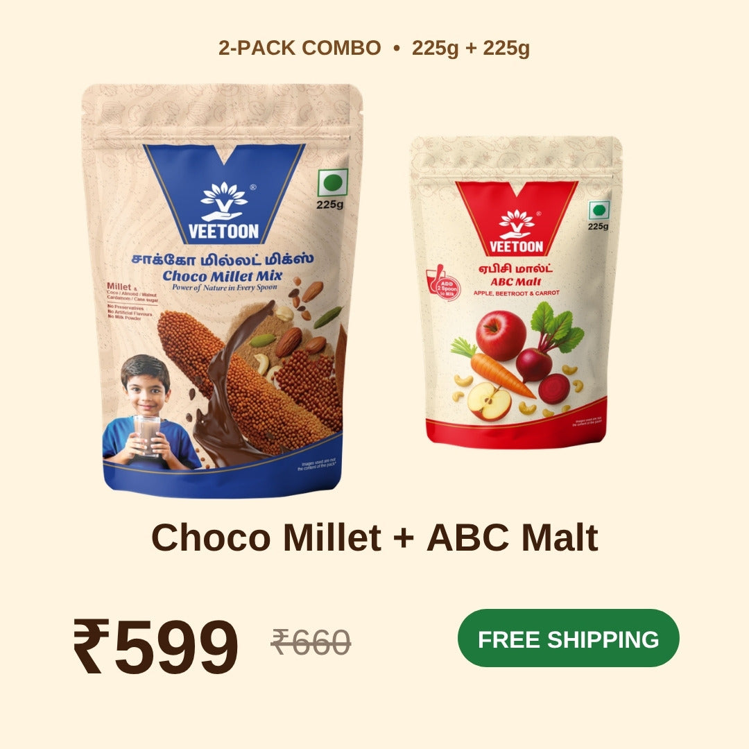 Veetoon Choco Millet Mix and ABC Malt combo, 225g + 225g, Rs.599 with free shipping