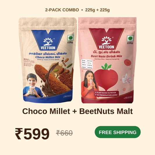 Veetoon Choco Millet Mix and BeetNuts Malt combo, 225g + 225g, Rs.599 with free shipping