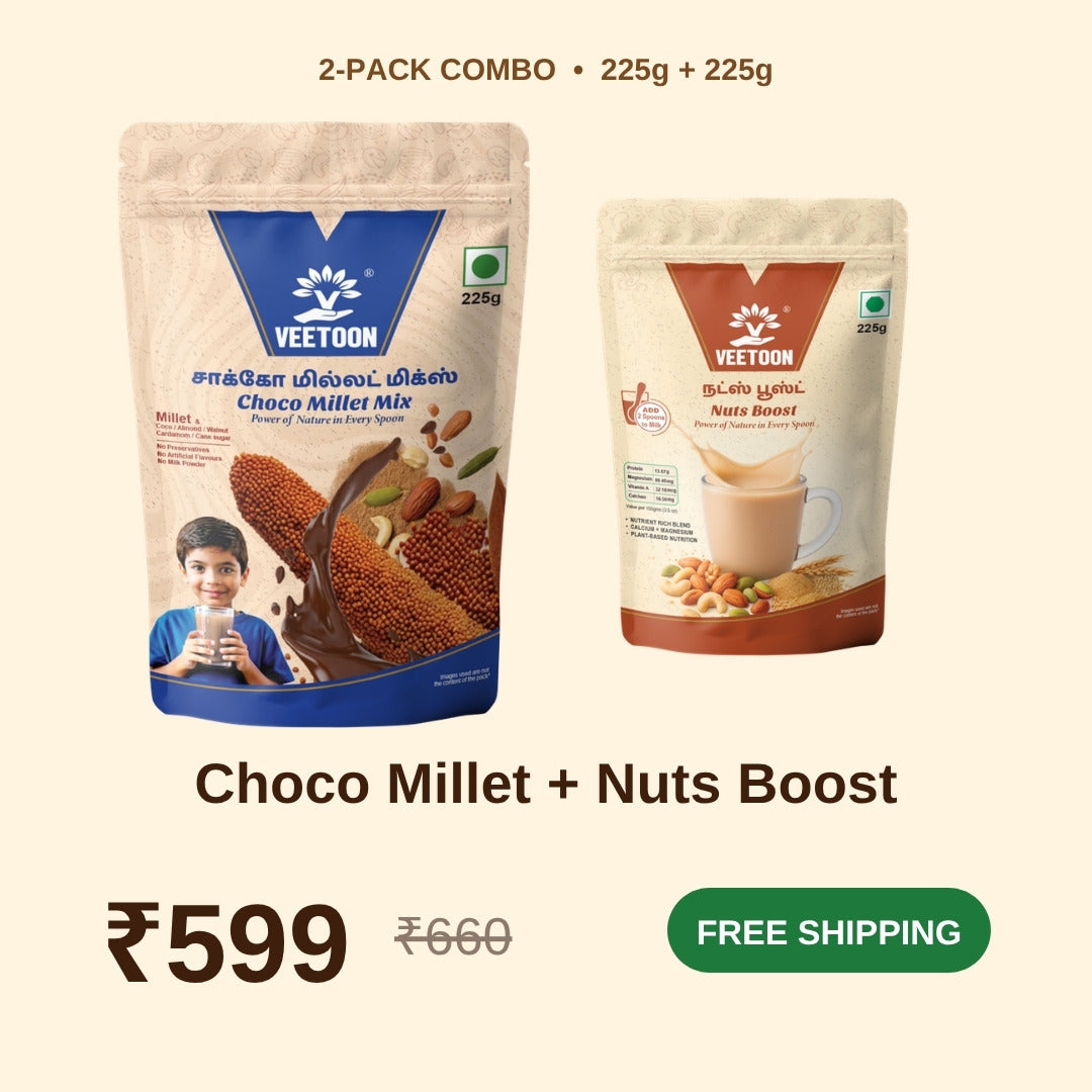 Veetoon Choco Millet Mix and Nuts Boost combo, 225g + 225g, Rs.599 with free shipping