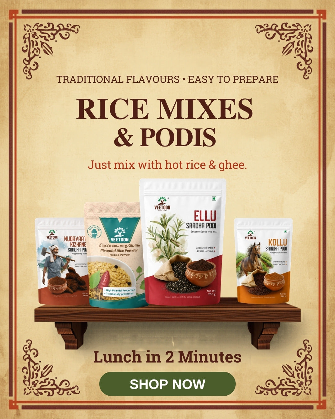 Veetoon Rice Mixes and Podis - easy to prepare